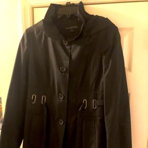 VIA SPIGA BLACK TRENCH COAT-WATER RESISTANT WITH REMOVABLE HOOD